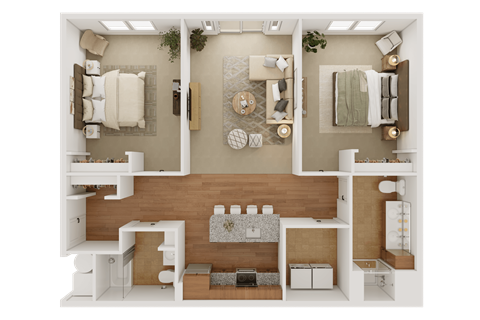Floor plan for 2 beds, 2 baths, 1107 sqft